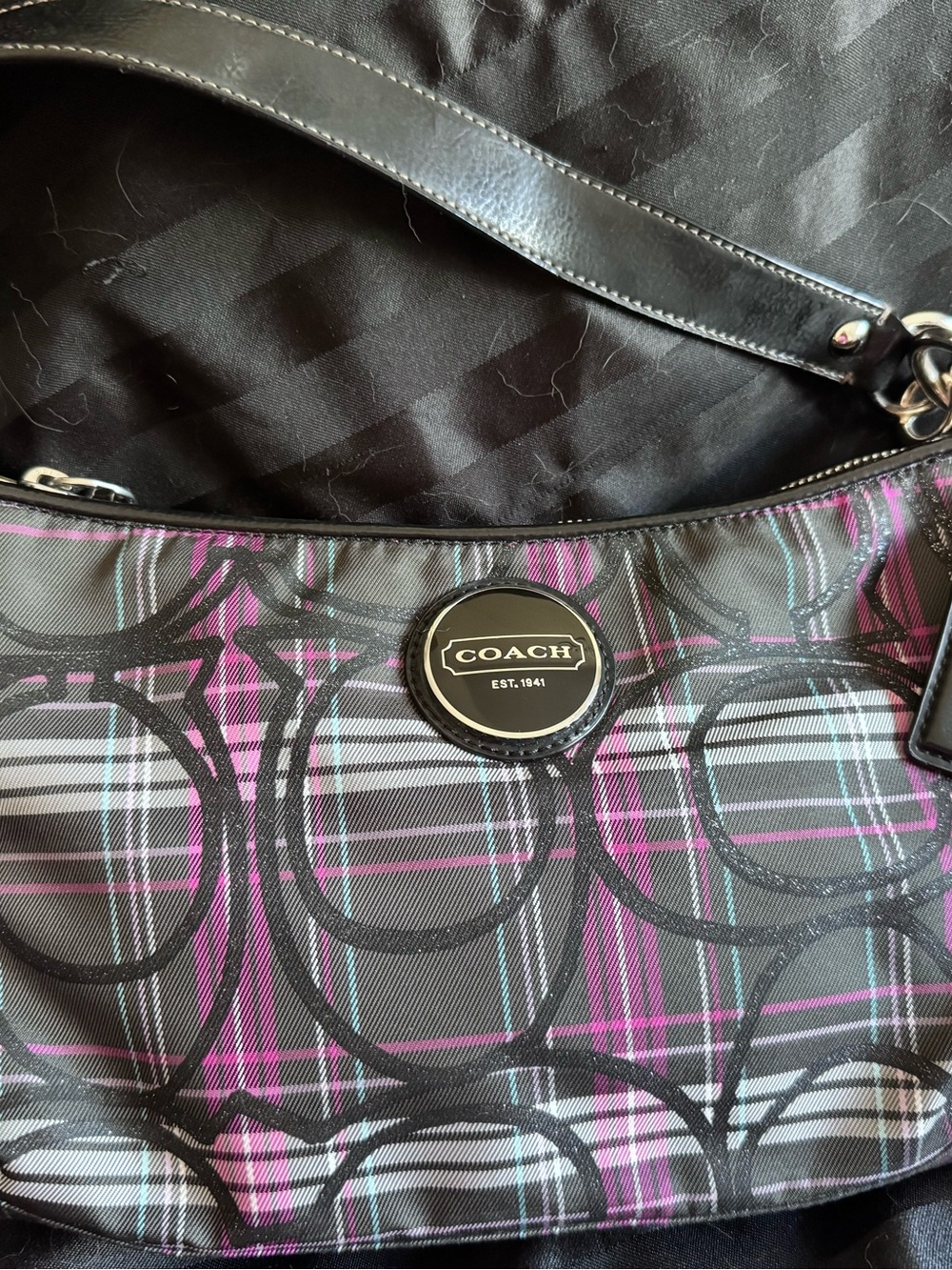 Coach Black and Pink Plaid Signature Shoulder Bag - Picture 3 of 14
